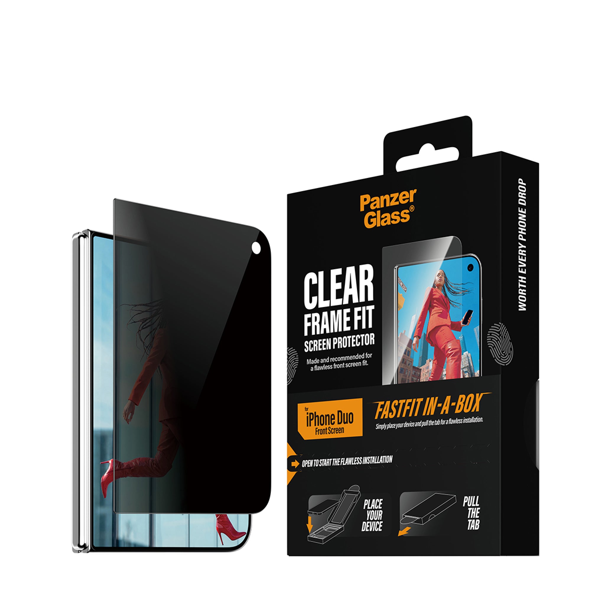PanzerGlass® 2-Way Privacy Front Screen Protector iPhone Duo | FRAME FIT w. FASTFIT IN-A-BOX